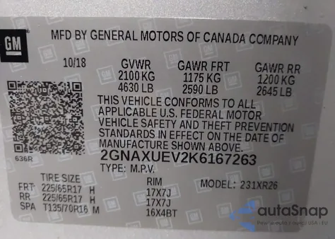 2019 Chevrolet Equinox Lt from USA, damaged, VIN 2GNAXUEV2K6167263